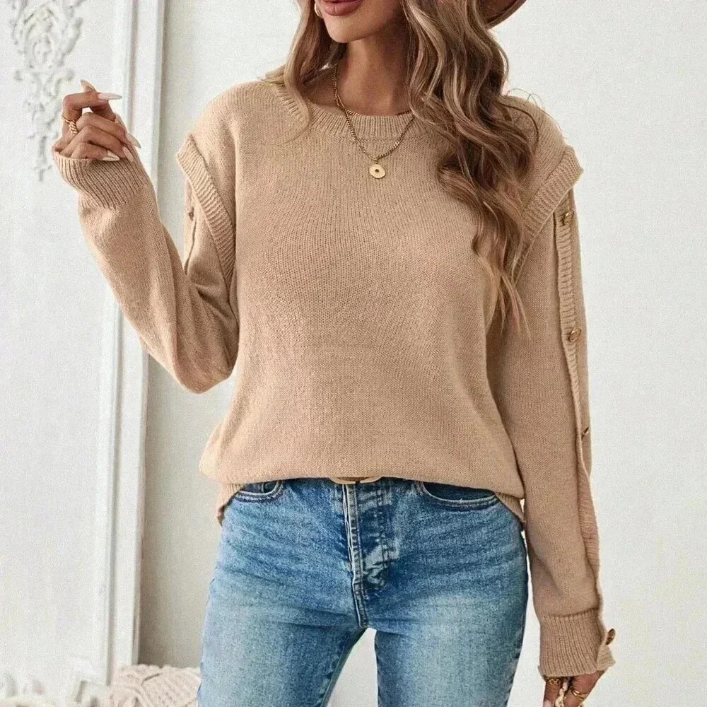 Khaki Casual Women's Solid Color 2 In 1 Sweater